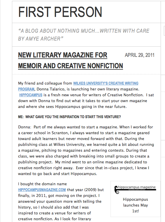 screen shot of Amye Archer's blog post about hippocampus