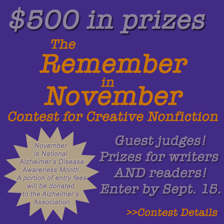 the remember in november contest for creative nonfiction promo ad that displays $500 in prize annoucement
