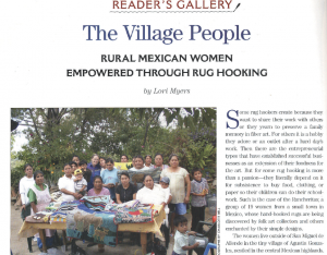 screen shot of lori m myer's 2004 article on rug hook magazine with picture of village of quilters