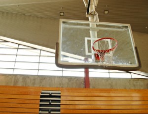 Basketball hoop in gym