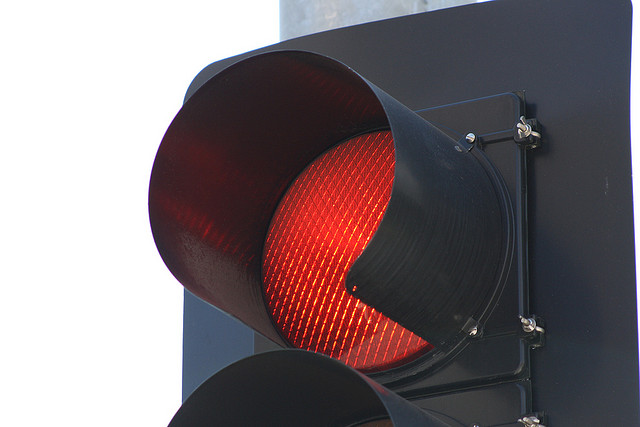 Close up of a red light on