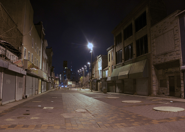 baltimore seedy-looking street at night
