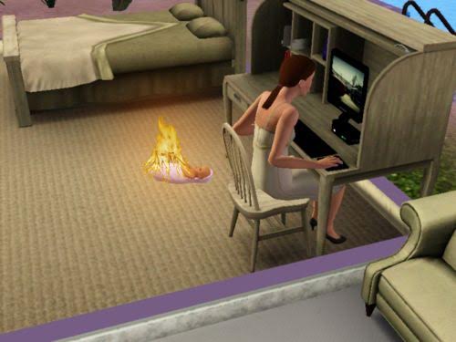 Sims screenshot baby on fire
