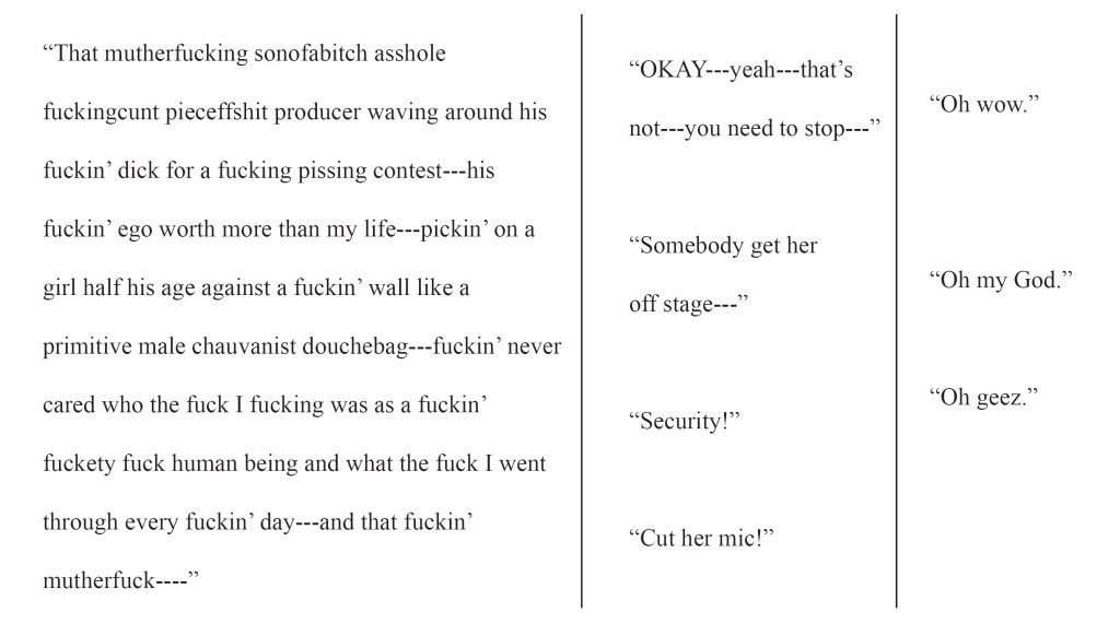 image of some dialogue in a script format