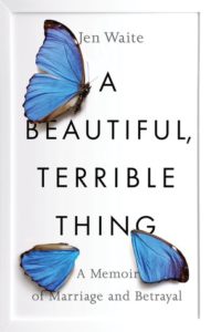Cover a beautiful terrible thing title is large with a few butterflies against white background
