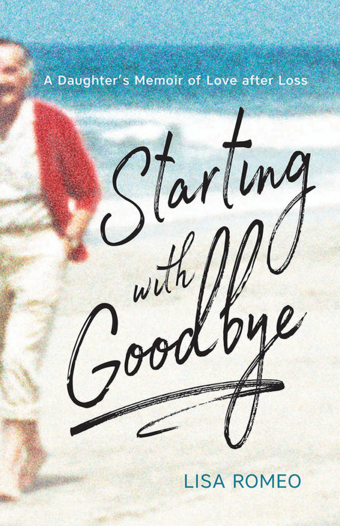 starting-with-goodbye-cover authors dad on a beach, half out of frame
