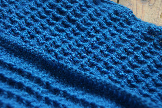 Close up of blue knit blanket