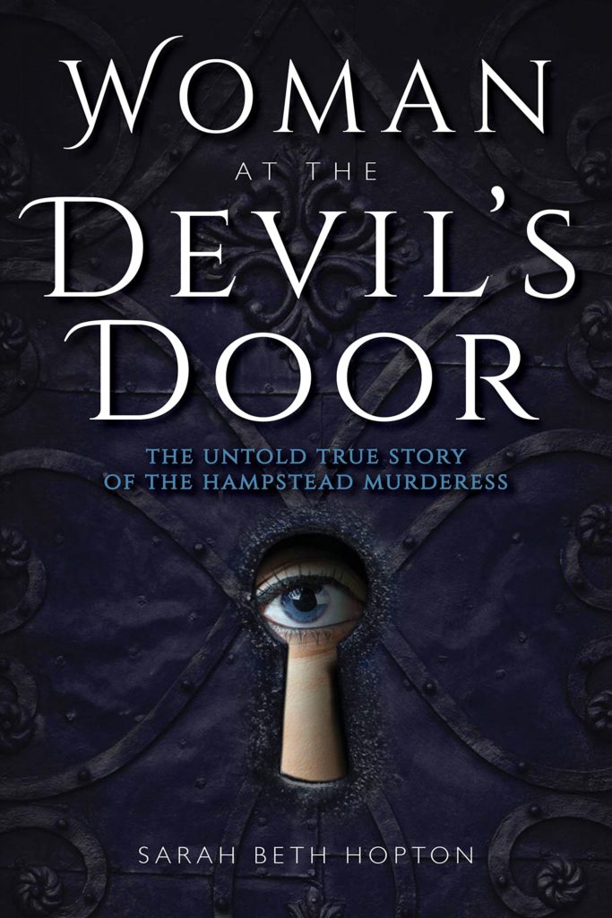 Book cover of devils door woman's eye inside keyhole