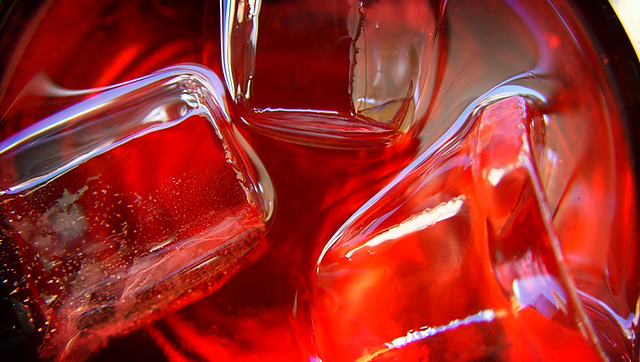 Close up of ice in a liquor glass