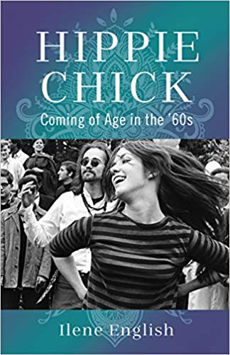 Hippie chick cover woman with long straight 60s style hair dancing in crowd
