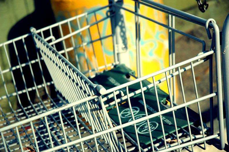 shopping cart, with focus on the front child seat