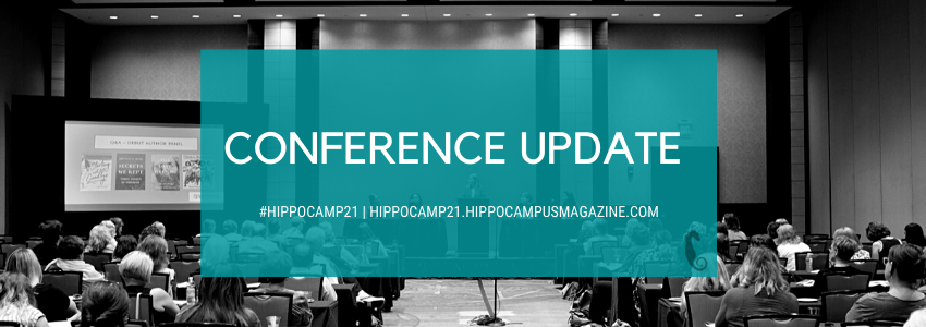 banner that says "conference update" with conference room scene from HippoCamp in background