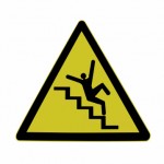 caution sign with man falling down stairs