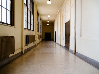 empty school hallway in older school building