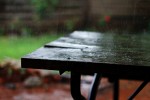 wet picnic table in pavilion