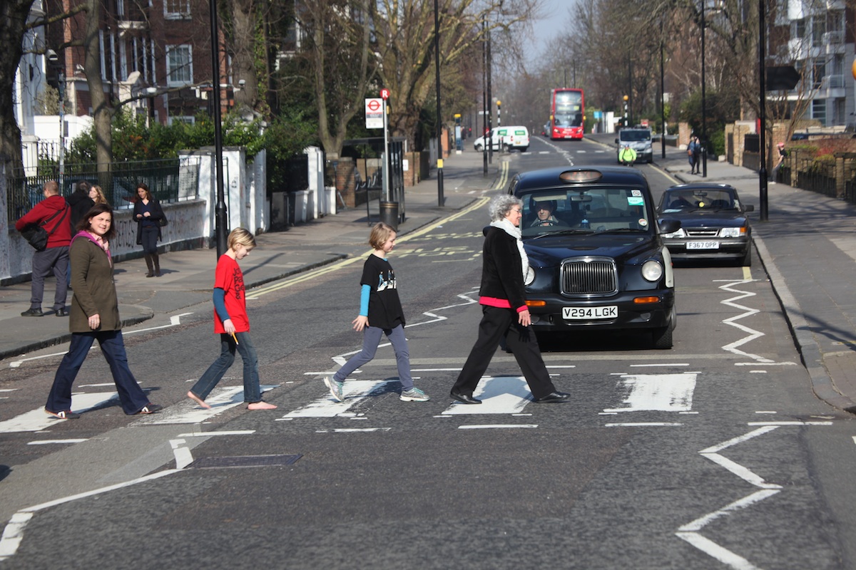 Laurie Baker's family crossing Abbey Road