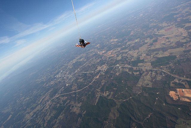skydiving over farm fields