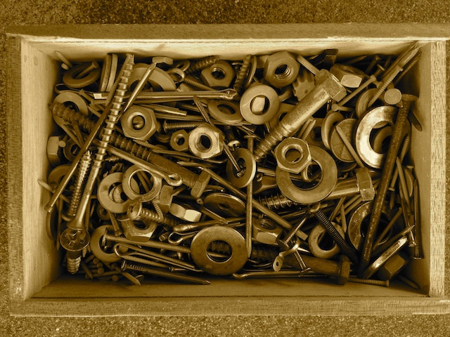 box of screws and washers and odds and ends