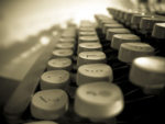 close-up of keys on a vintage, 1964 typewriter, round keys
