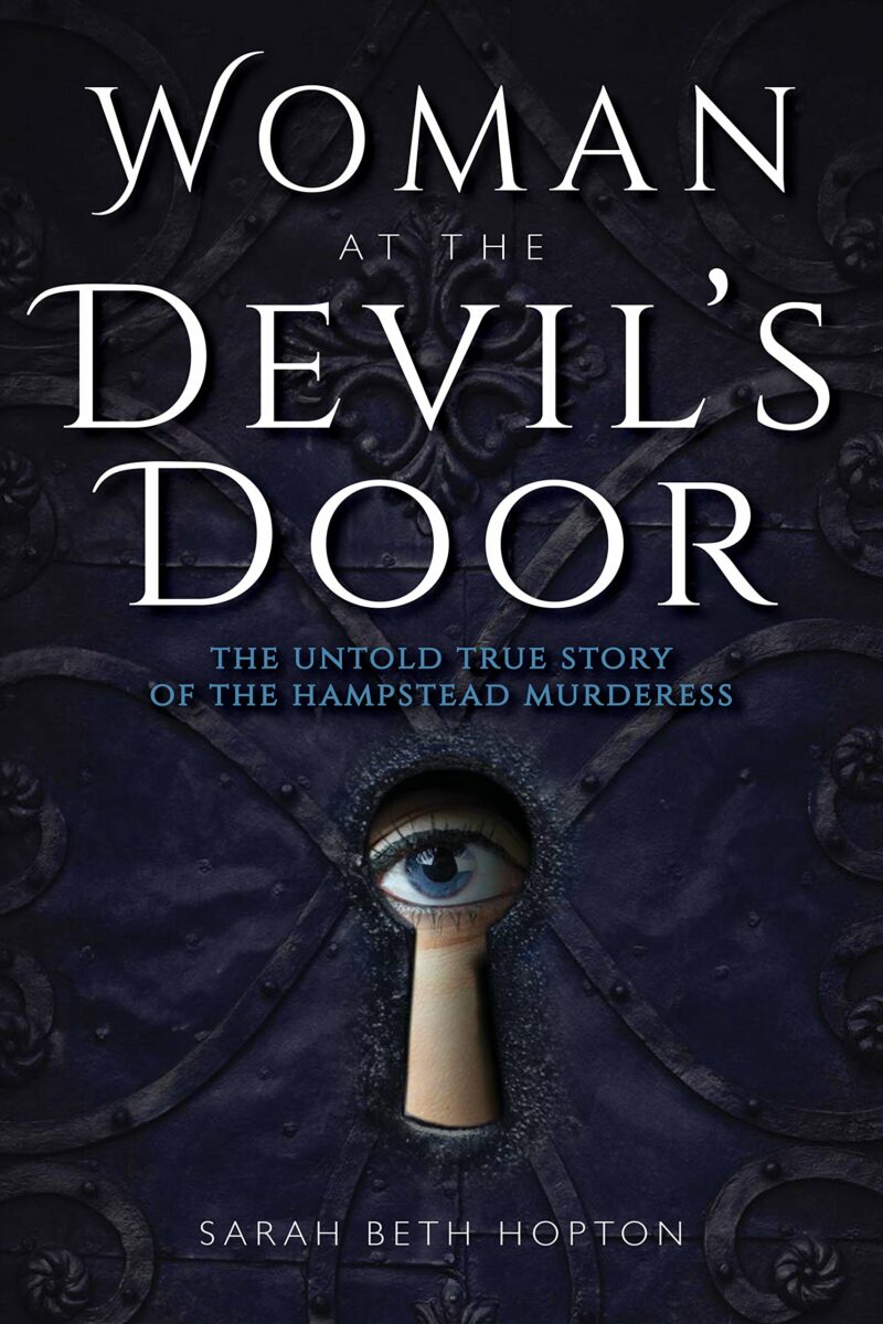 book cover of devils door - woman's eye inside keyhole
