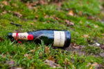 empty champagne bottle in the grass