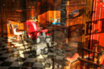 abstract photograph of old barbershop with checkerboard floors but through a filter that abstracts it a bit