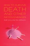 cover of how to survive death - illustration of body under pink sand with umbrella sticking out