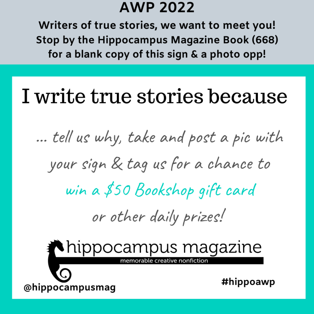 share why you write true stories promo card