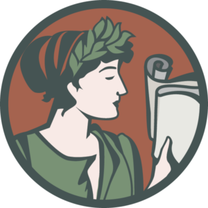 Logo of Sibylline Press, a drawing of a woman wearing a laurel wreath and holding a scroll.