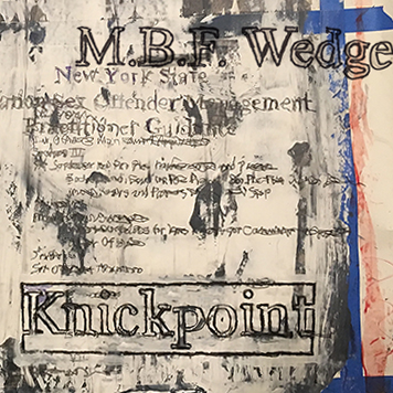 Book Cover of the collage memoir Knickpoint by MBF Wedge, abstract/distorted image of legal guide in background