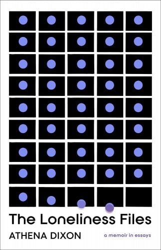 cover of the loneliness files by athena dixon - series of row of black rectangles with purple circle in middle, except the circle is falling out on the last three and missing from the last