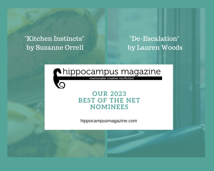 collage with titles of our 2023 Best of the Net Kitchen Instincts by Suzanne Orrell De-Escalation by Lauren Woods 