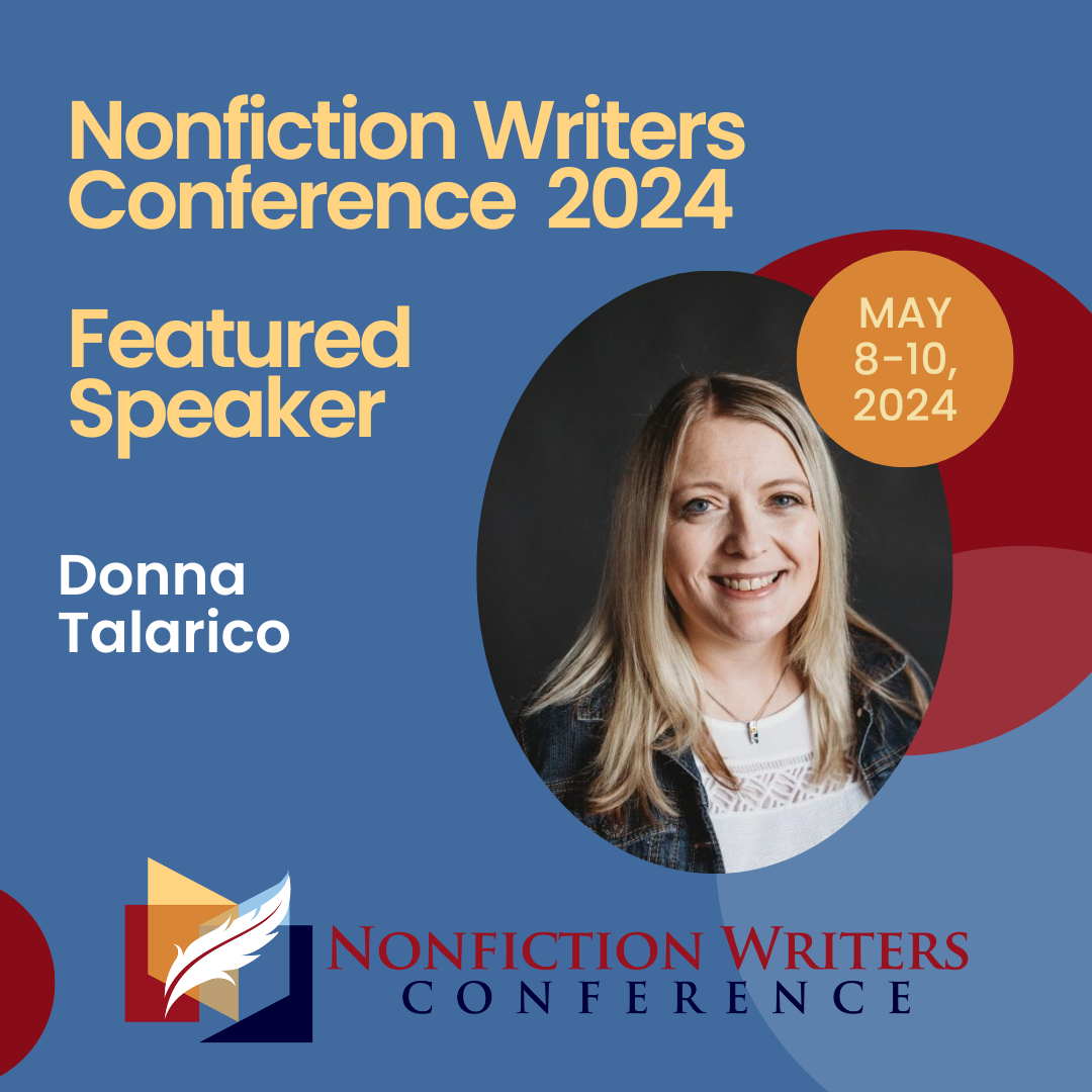 promo image that says donna talarico is speaking at the 2024 nonfiction authors conference on may 2