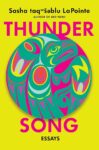 cover of thunder song by Sasha Lapoint, yellow background with abstract totem image in bright colors