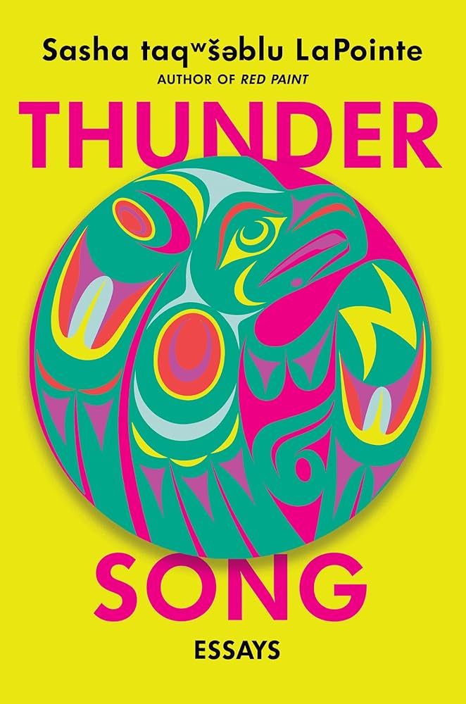 cover of thunder song by Sasha Lapoint, yellow background with abstract totem image in bright colors
