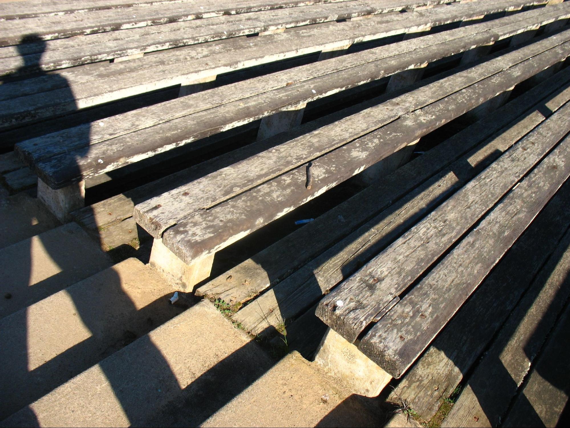 person's shadow on a wooden walkway