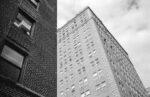 Low angle view of a tall buildings in black and white, in New York City